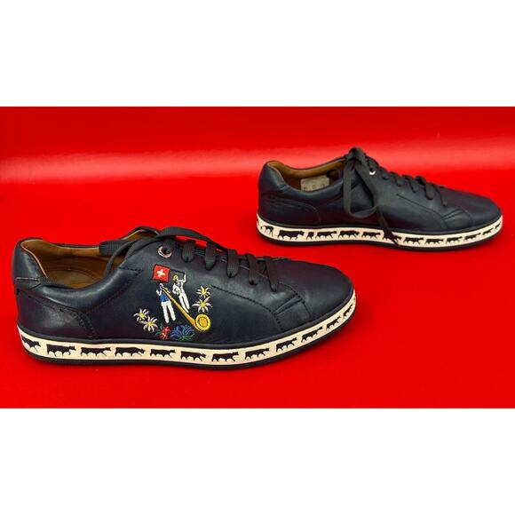 Bally Animal Anistern Navy Blue Leather Low Top Embroidered Sneakers Sz 6 1/2 D main image 8